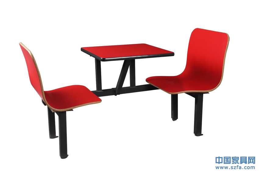 紅色的食堂餐桌椅，連體餐桌椅，餐桌椅配套